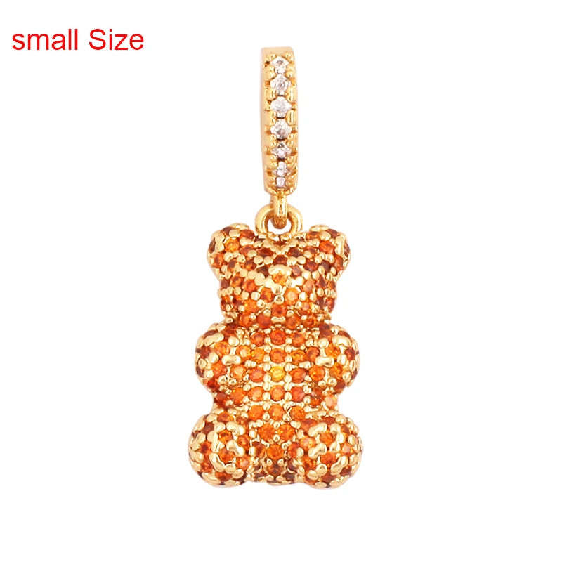Luxury Fine Inlaid Rainbow Cubic Zironia Charm Pendant,Cute Bear Jewelry Necklace Bracelet Making Wholesale Supplies M85