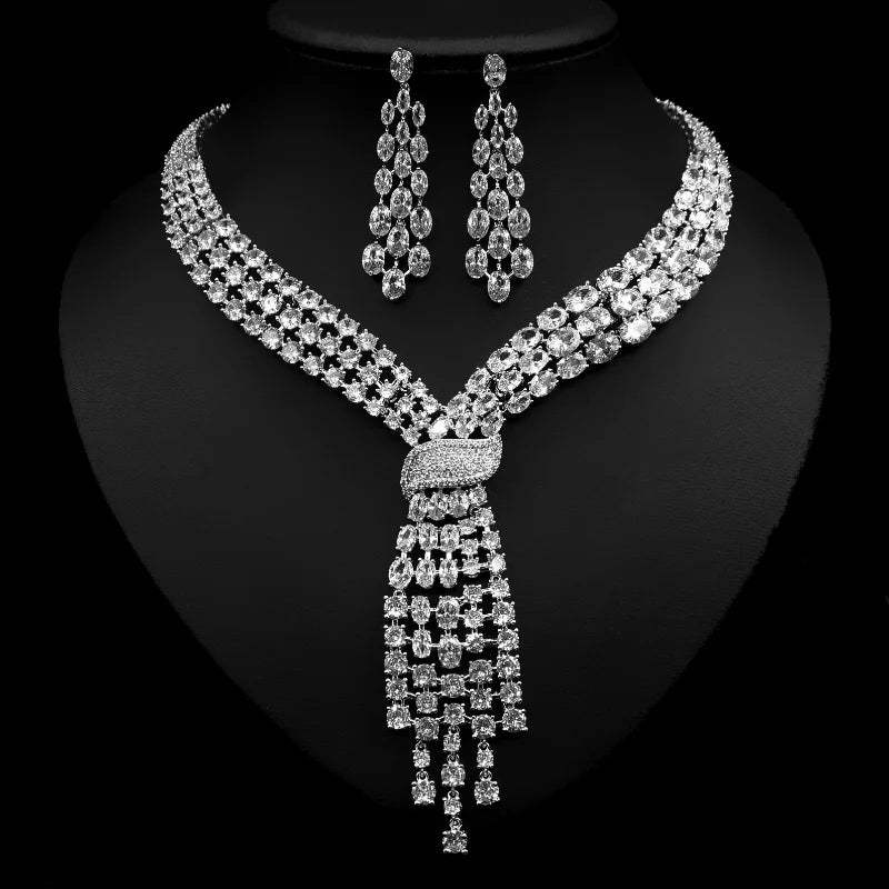 Elegant Lab Emerald Cut Diamond 18K White Gold Plated Earring & Necklace Set | Mix Mix Style-Mix MIx Style