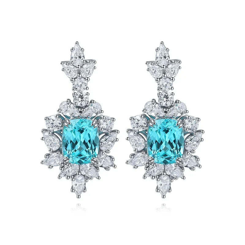 Blue & White Dazzling Oval Cut Moissanite Diamond Luxury 18k White Gold Plated Drop Earrings | Mix Mix Style