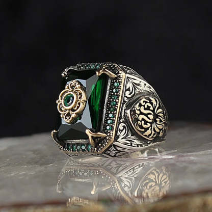 Antique Black - Green - Blue Radiant Cut Moissanite Diamond 18k Vermeil Gold Plated Luxurious Ring | Mix Mix Style
