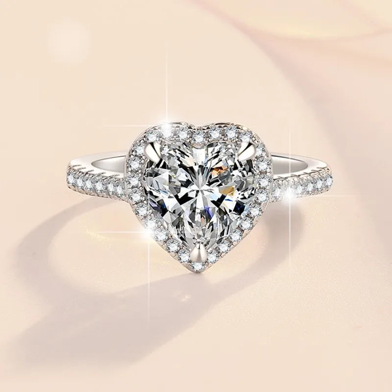 Dainty White Heart Cut Moissanite Diamonds 18k White Gold Luxury Engagement Ring-Mix MIx Style