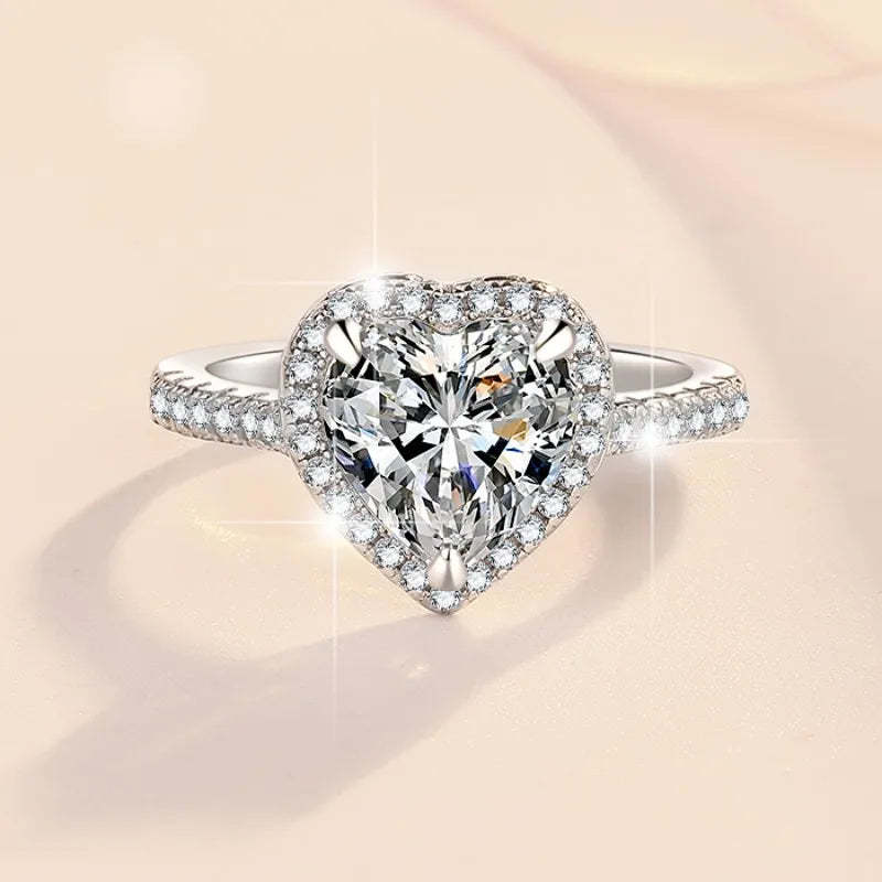 Dainty White Heart Cut Moissanite Diamonds 18k White Gold Luxury Engagement Ring-Mix MIx Style