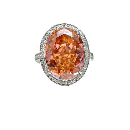Fashionable Luxury Orange Oval Cut Moissanite Diamond 14ct White Gold Plated Engagement Fin Ring | Mix Mix Style-Mix MIx Style