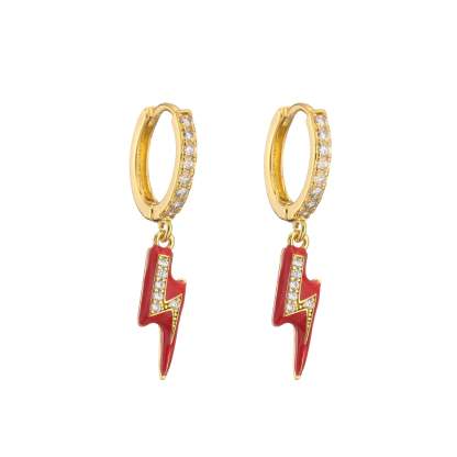 New Women's Earrings Plated with 18k Gold Crystal Zircon Enamel, Lightning, Sweet, Romantic, Fashion Jewelry, Couple Gift