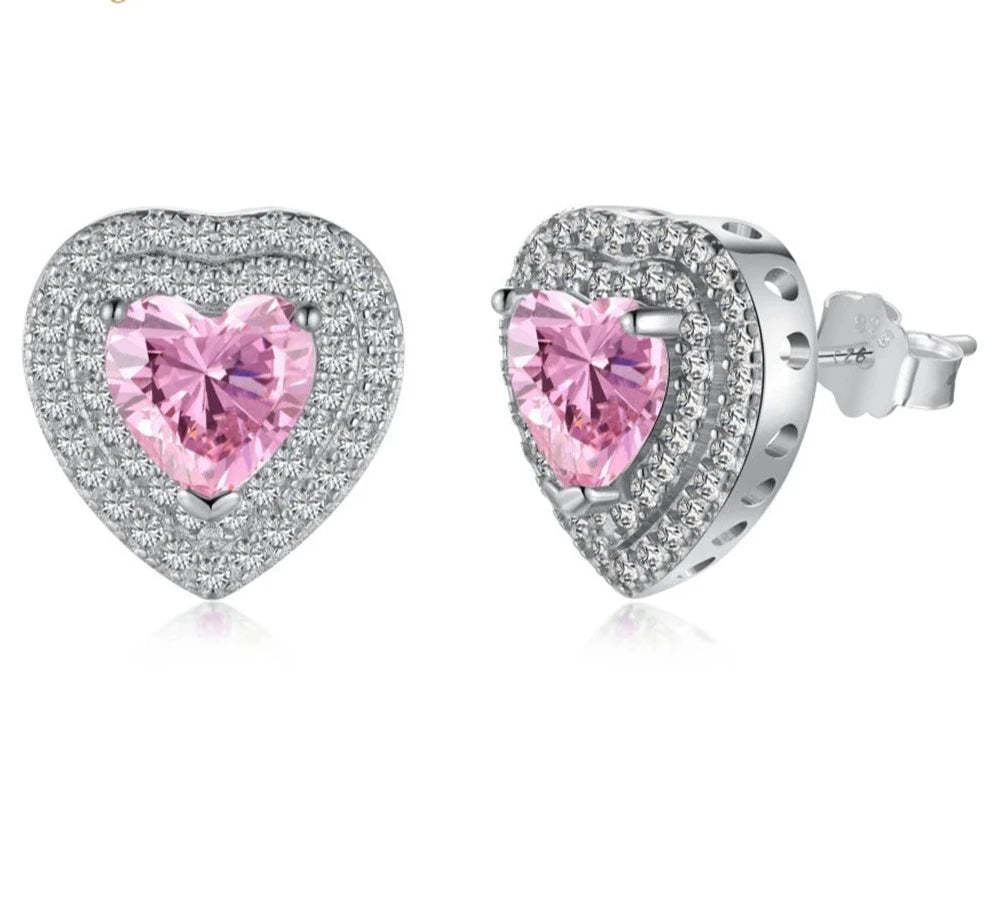 Dazzle Pink Heart Cut Lab Diamond Stud 18k White Gold Plated Earrings | Mix Mix Style-Mix MIx Style
