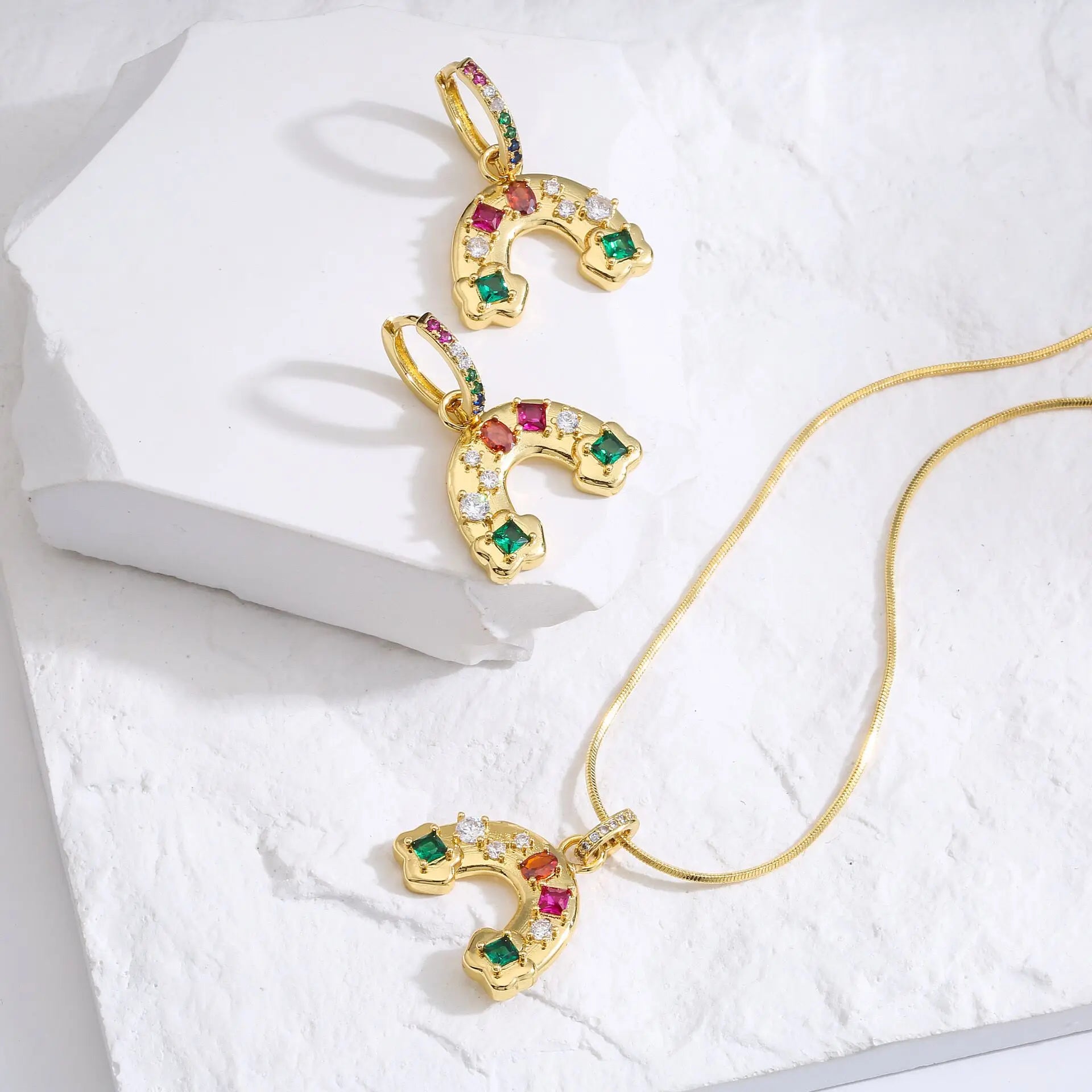 Rainbow Bridge Dazzling Moissanite Diamonds Pendant Luxury 18k White/Vermeil Gold Plated Necklace | Mix Mix Style