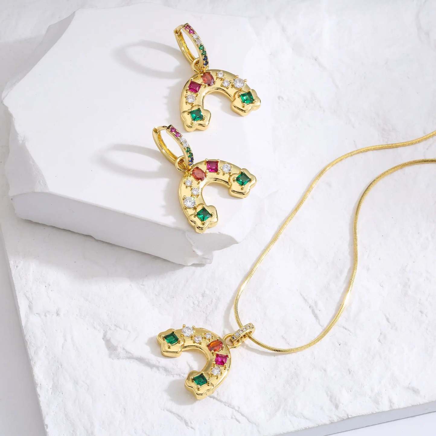 Rainbow Bridge Dazzling Moissanite Diamonds Pendant Luxury 18k White/Vermeil Gold Plated Necklace | Mix Mix Style