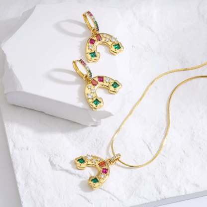 Rainbow Bridge Dazzling Moissanite Diamonds Pendant Luxury 18k White/Vermeil Gold Plated Necklace | Mix Mix Style