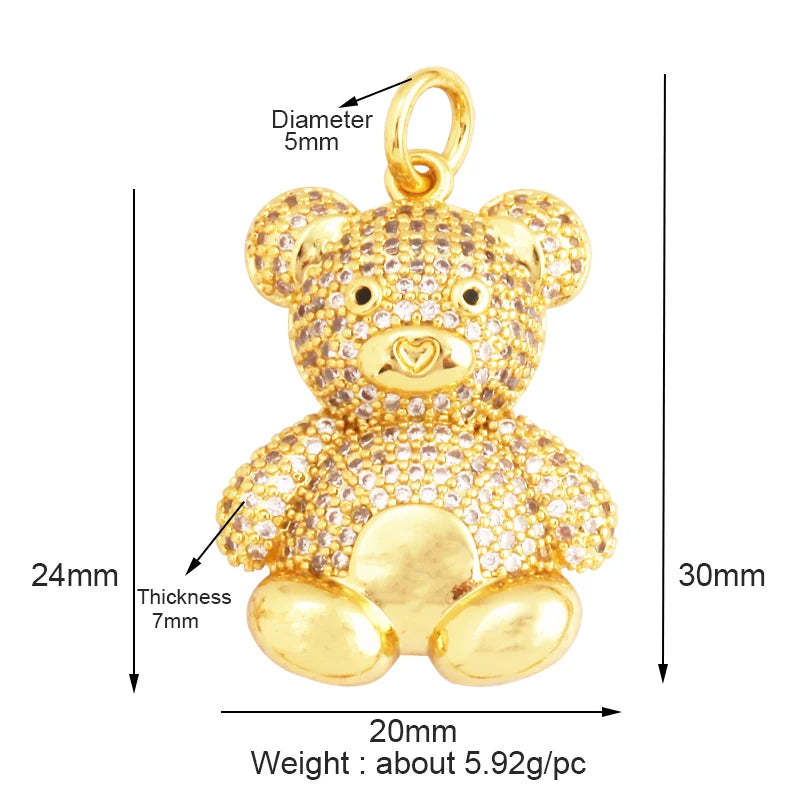 Luxury Fine Inlaid Rainbow Cubic Zironia Charm Pendant,Cute Bear Jewelry Necklace Bracelet Making Wholesale Supplies M85