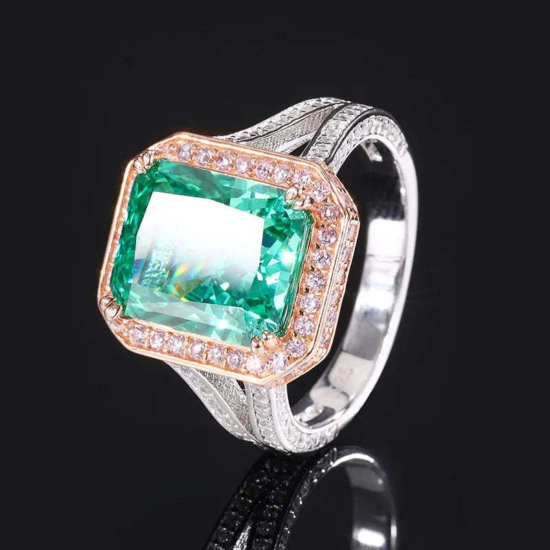 Fine Green Cushion Radiant Cut Moissanite Diamonds 18k White Gold Engagement Ring | Mix Mix Style-Mix MIx Style