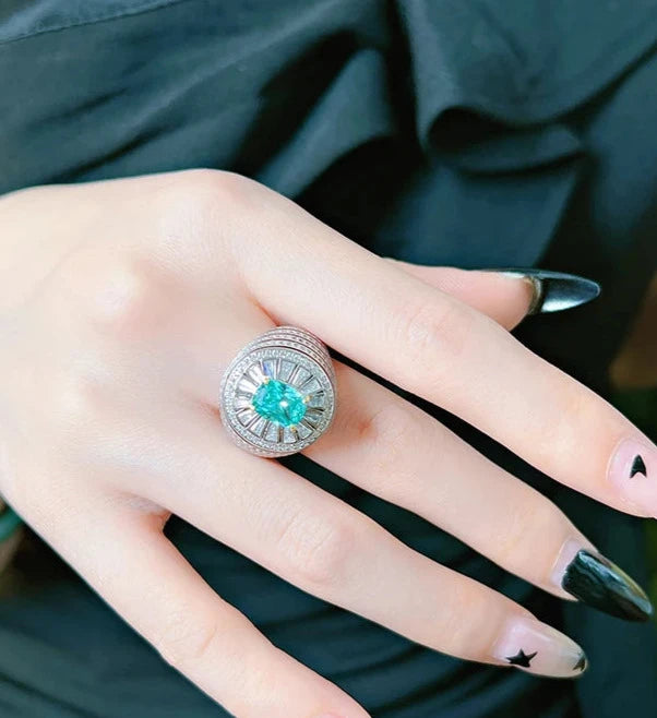 Embellished  Green Timeless Dazzling Radiant Cut Lab Drown Diamond 18k White Gold Plated Luxurious Engagement Ring | Mix Mix Style