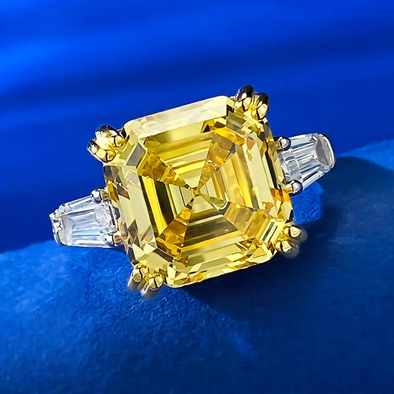 Luxury Yellow Asscher Cut Moissanite Diamonds 18k White Gold Solitarie Engagement Ring-Mix MIx Style