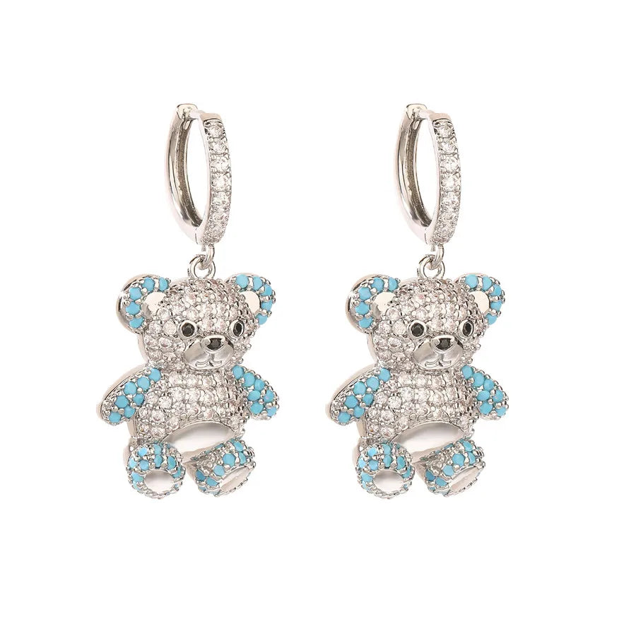 Women's Earrings Plated with 18k Gold Colored Zircon Crystal Cartoon Bear Earrings Popular Fashion Jewelry Festival Gift