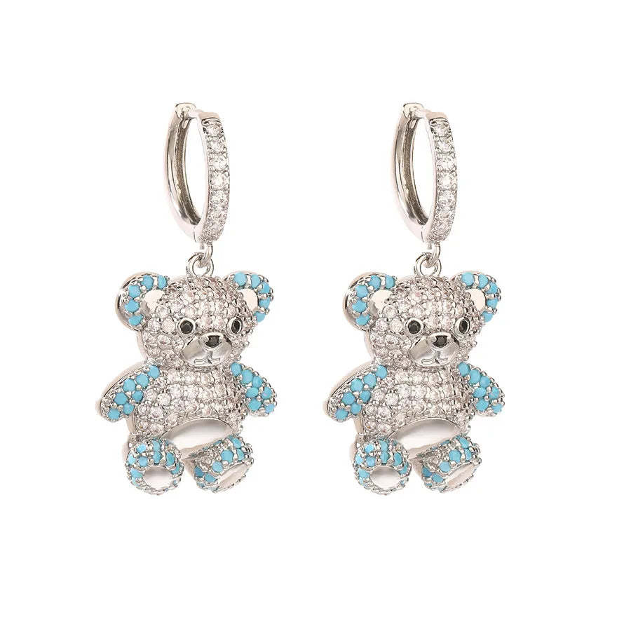 Women's Earrings Plated with 18k Gold Colored Zircon Crystal Cartoon Bear Earrings Popular Fashion Jewelry Festival Gift