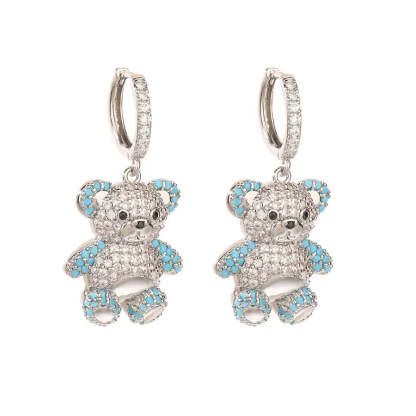 Women's Earrings Plated with 18k Gold Colored Zircon Crystal Cartoon Bear Earrings Popular Fashion Jewelry Festival Gift