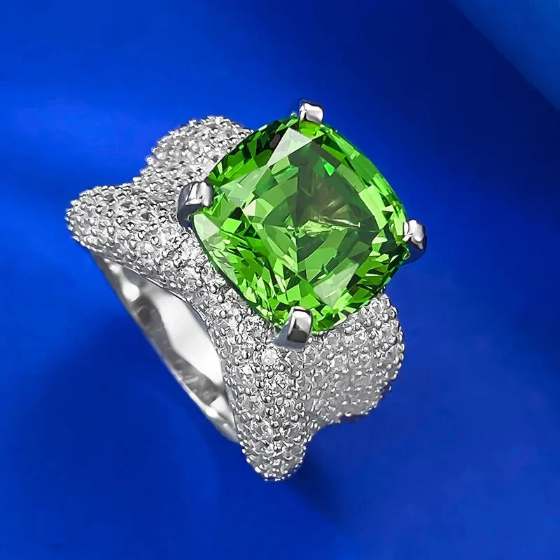 Green Cushion Cut Moissanite Diamonds ct 18k White Gold Luxury Engagement Ring | Mix Mix Style-Mix MIx Style