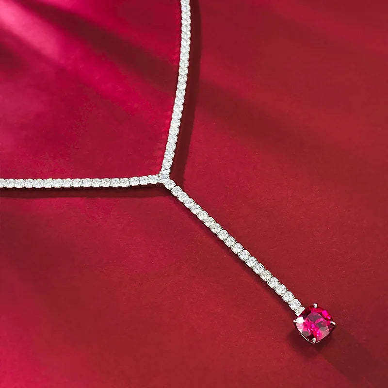 Charm Ruby Diamond Chocker Necklace 100% Real 925 Sterling Silver Wedding Pendants Necklaces For Women Bridal Promise Jewelry-Mix MIx Style