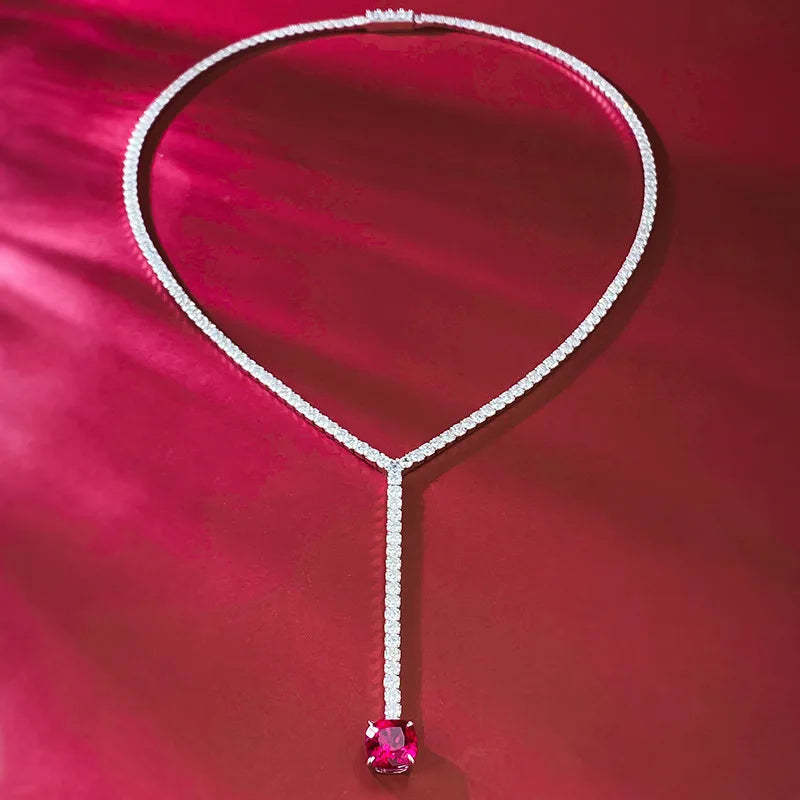 Charm Ruby Diamond Chocker Necklace 100% Real 925 Sterling Silver Wedding Pendants Necklaces For Women Bridal Promise Jewelry-Mix MIx Style