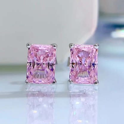 Pink - Yellow Dainty Classic Radiant Cut Moissanite Diamond 1ct Elegant 18k White Gold Plated Stud Earrings | Mix Mix Style
