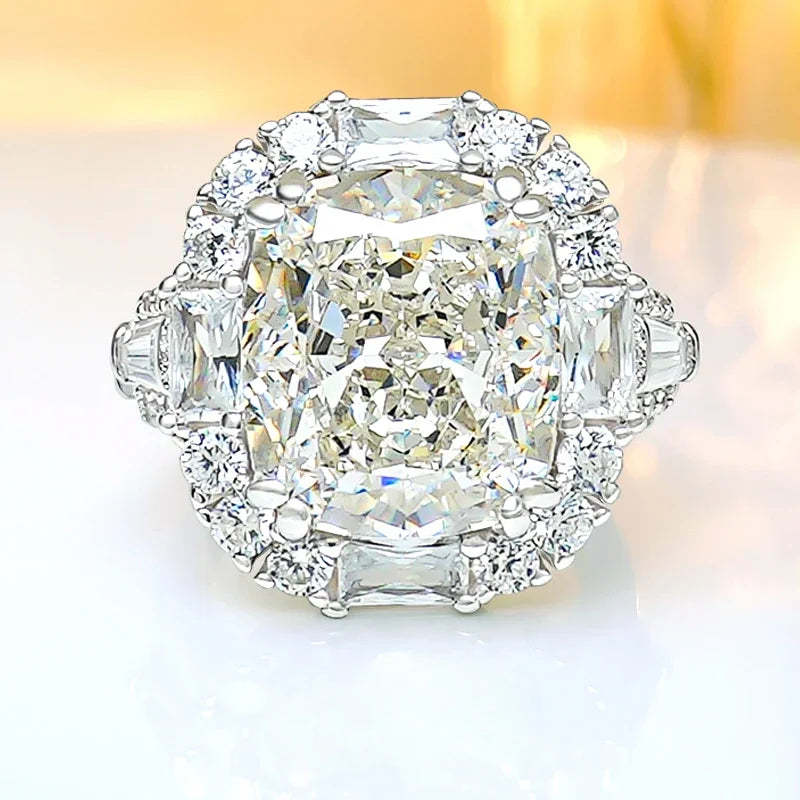 Yellow Luxury Cushion Cut Moissanite Diamonds 18k White Gold Plated Engagement Ring-Mix MIx Style