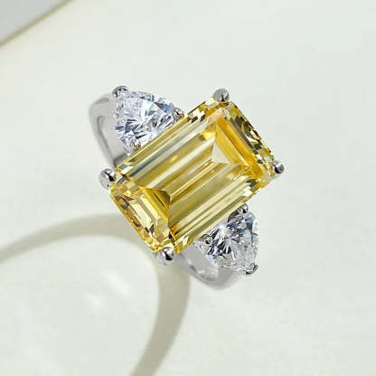White Yellow Emerald Cut Moissanite Diamonds ct 18k White Gold Solitarie Engagement Ring | Mix Mix Style-Mix MIx Style
