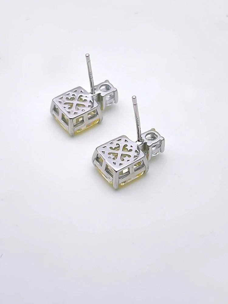 Moissanite Diamond Yellow Asscher Shaped Earrings For Women Mix Mix Style [Hot Seller]-Mix MIx Style
