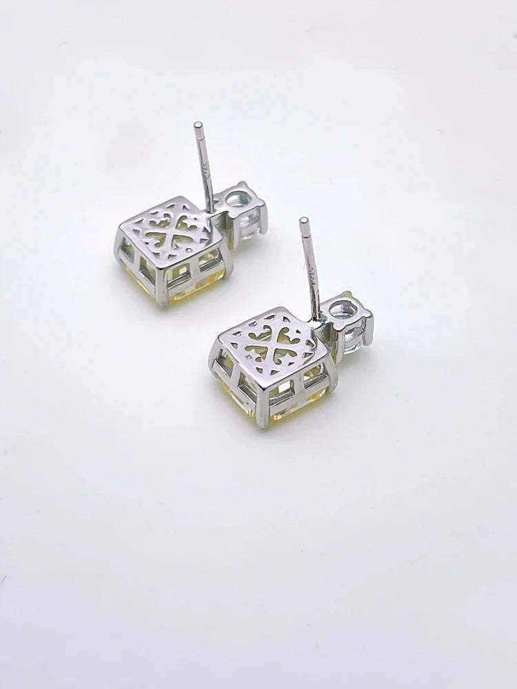Moissanite Diamond Yellow Asscher Shaped Earrings For Women Mix Mix Style [Hot Seller]-Mix MIx Style