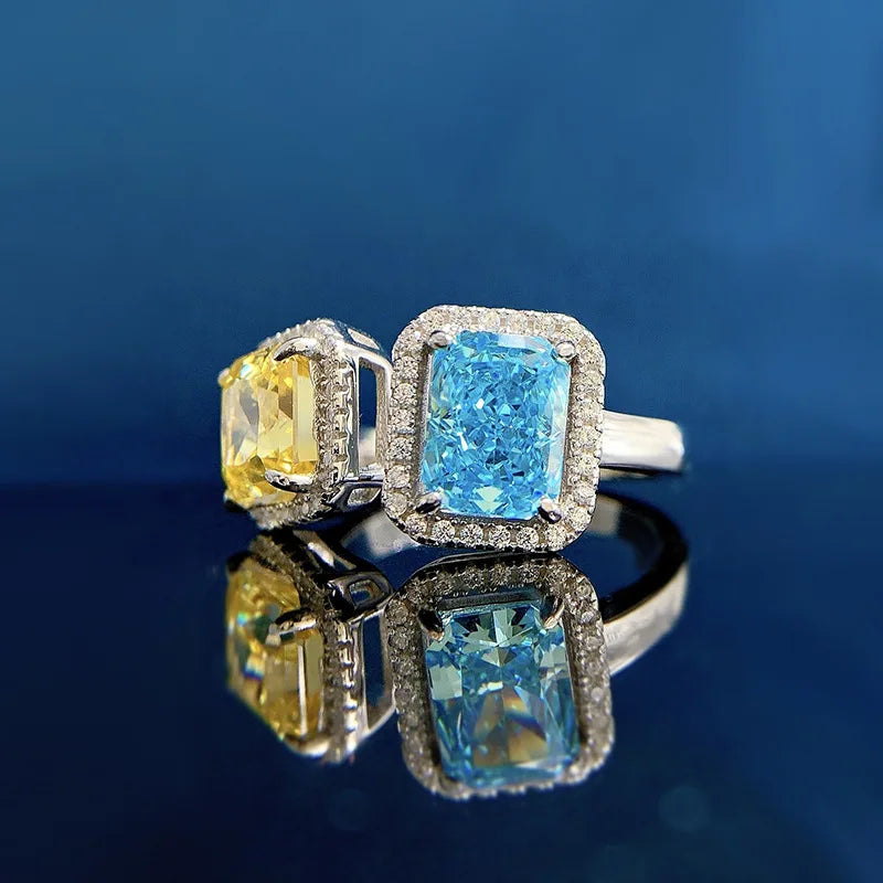 Sea Blue Radiant Cut Moissanite Diamond Solitarie 18k White Gold Luxury Engagement Ring | Mix Mix Style-Mix MIx Style