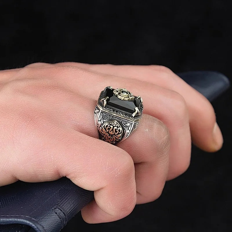 Antique Black - Green - Blue Radiant Cut Moissanite Diamond 18k Vermeil Gold Plated Luxurious Ring | Mix Mix Style
