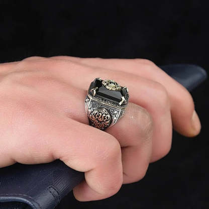 Antique Black - Green - Blue Radiant Cut Moissanite Diamond 18k Vermeil Gold Plated Luxurious Ring | Mix Mix Style