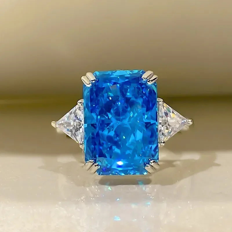 Blue Radiant Cut Moissanite Diamonds 18k White Gold Wedding Solitarie Engagement Ring | Mix Mix Style-Mix MIx Style