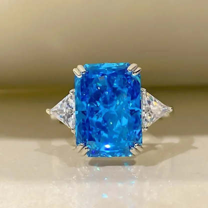 Blue Radiant Cut Moissanite Diamonds 18k White Gold Wedding Solitarie Engagement Ring | Mix Mix Style-Mix MIx Style