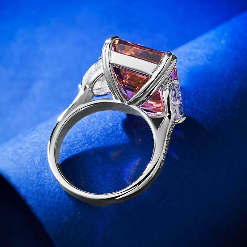 Pink Glam Asscher Cut Moissanite Diamonds 18k White Gold Solitarie Engagement Ring-Mix MIx Style