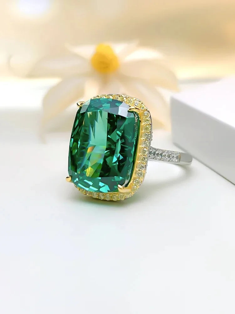 Glam Green Radiant Cut Moissanite Diamonds 18k White Gold Eleagnt Engagement Ring | Mix Mix Style-Mix MIx Style