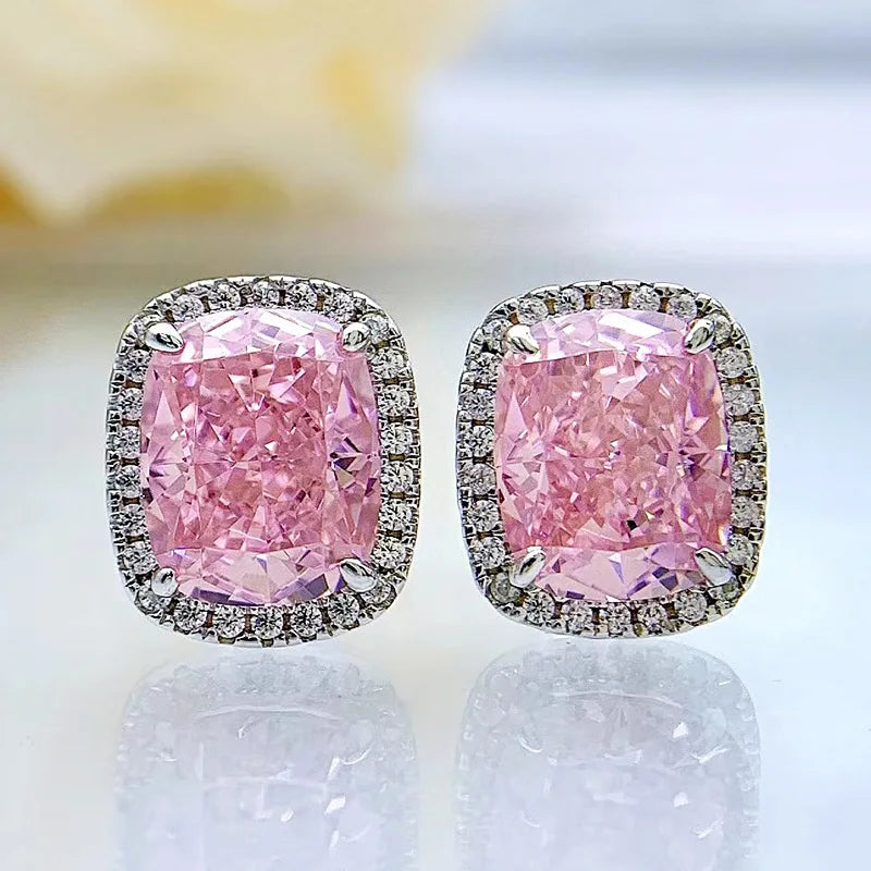 Elegant Cushion Cut 3ct Pink Diamond Stud 18k White Gold Plated Earrings | Mix Mix Style-Mix MIx Style