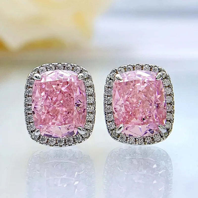 Pink - Green - Blue Classic Trendy Radiant Cut Moissanite Diamond 3ct Elegant 18k White Gold Plated Stud Earrings | Mix Mix Style