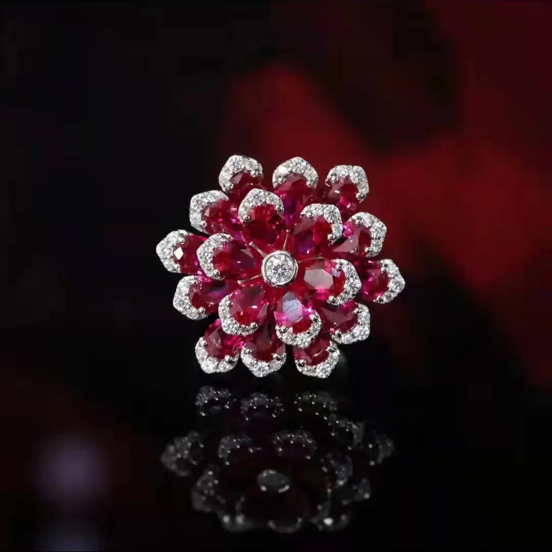 Vintage Flower Moissanite Diamond Sapphire Gemstone Ring/Necklace/Earrings Jewelry Sets | Mix Mix Style [Hot Seller]-Mix MIx Style