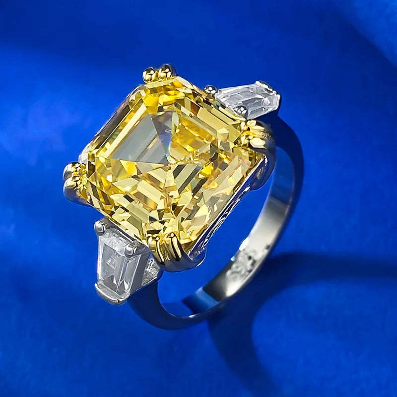 Luxury Yellow Asscher Cut Moissanite Diamonds 18k White Gold Solitarie Engagement Ring-Mix MIx Style