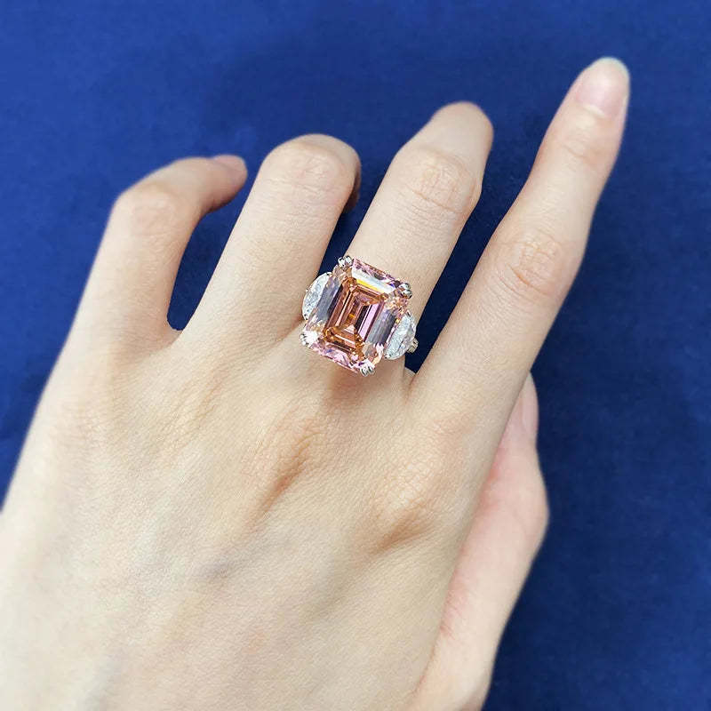 Pink Glam Asscher Cut Moissanite Diamonds 18k White Gold Solitarie Engagement Ring-Mix MIx Style