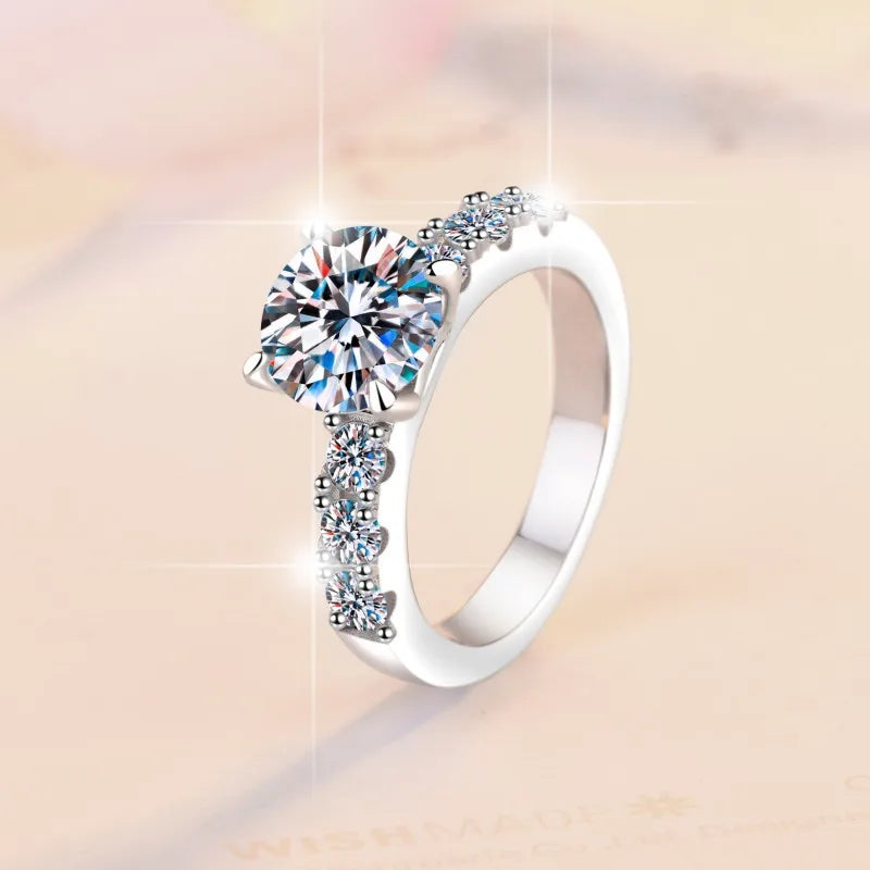 Solitarie White Round Cut Moissanite Diamonds 2ct 18k White Gold Wedding Engagement Ring-Mix MIx Style