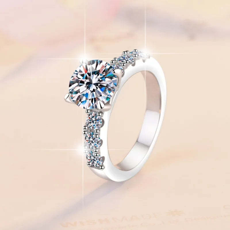 Solitarie White Round Cut Moissanite Diamonds 2ct 18k White Gold Wedding Engagement Ring-Mix MIx Style