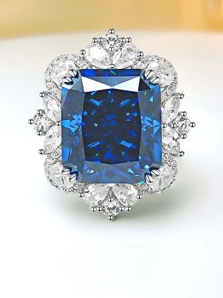 Fashionable Blue/Yellow Cushion Cut Diamond 4ct Colorful 18k White Gold Plated Enhahement Ring | Mix Mix Style-Mix MIx Style