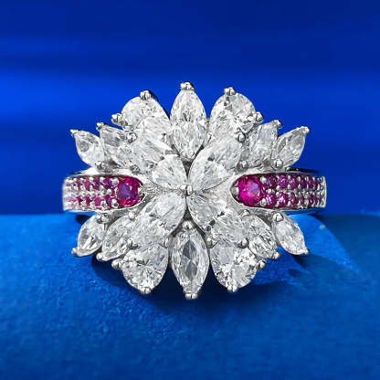 Charm Flower Ruby Diamond Ring 100% Real 925 Sterling Silver Party Wedding Band Rings for Women Bridal Engagement Jewelry