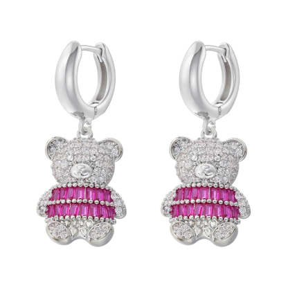 ZHUKOU Cute Bear drop earrings Rainbow cubic zirconia small hoop earrings Enamel drip oil Bear women earrings wholesale VE1141