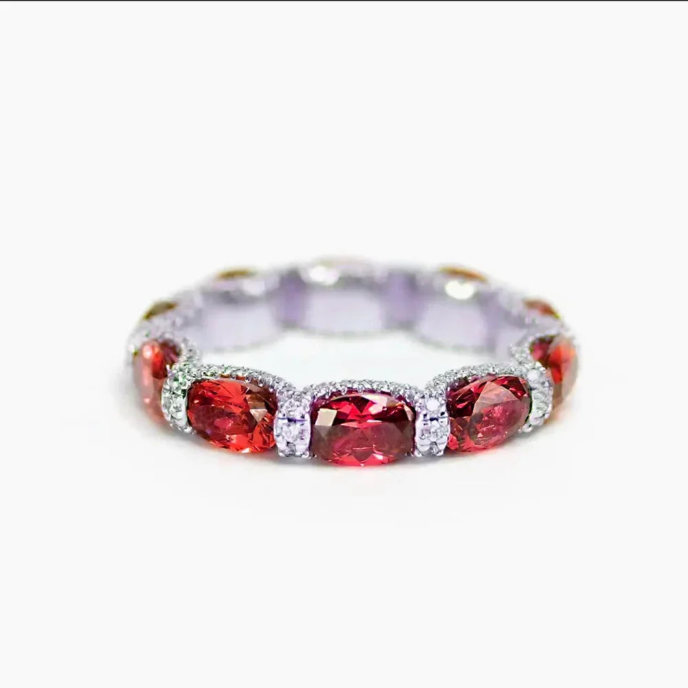 Green - Blue - Red Full Oval Moissanite Diamonds Luxury 18k White Gold Plated Ring | Mix Mix Style