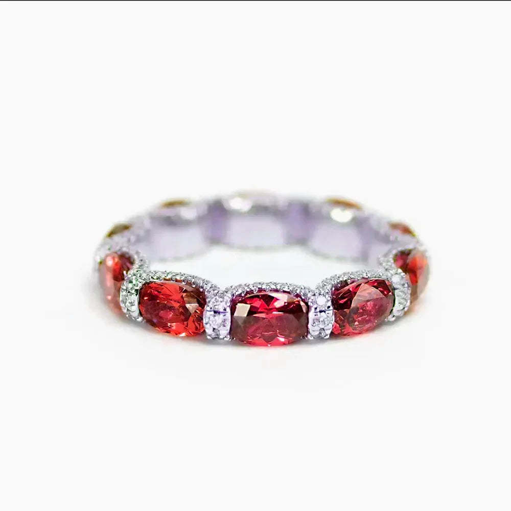 Green - Blue - Red Full Oval Moissanite Diamonds Luxury 18k White Gold Plated Ring | Mix Mix Style