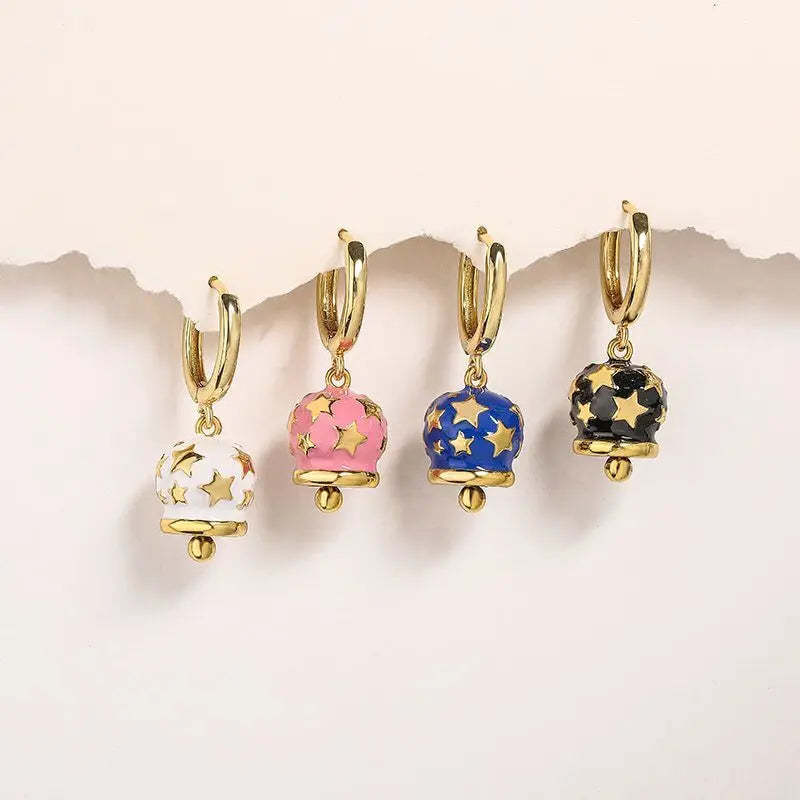 EYIKA New Creative Design Little Bell Drop Earrings Women Multicolor Neon Enamel Star Plain Hoop Earrings Fashion Y2K Jewelry
