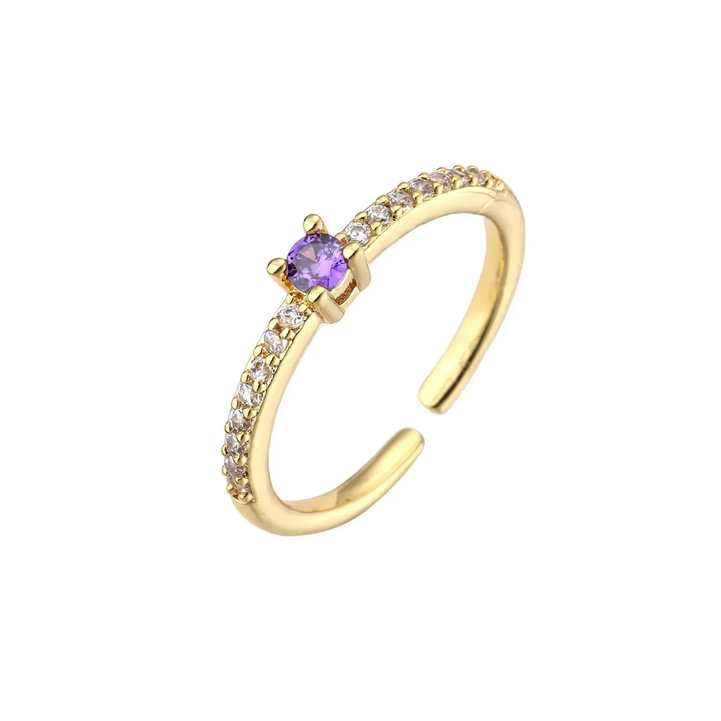 Green, Blue, Purple Dazzling Moissanite Diamond 18k White/Vermeil Gold Plated Open Adjustable Ring | Mix Mix Style