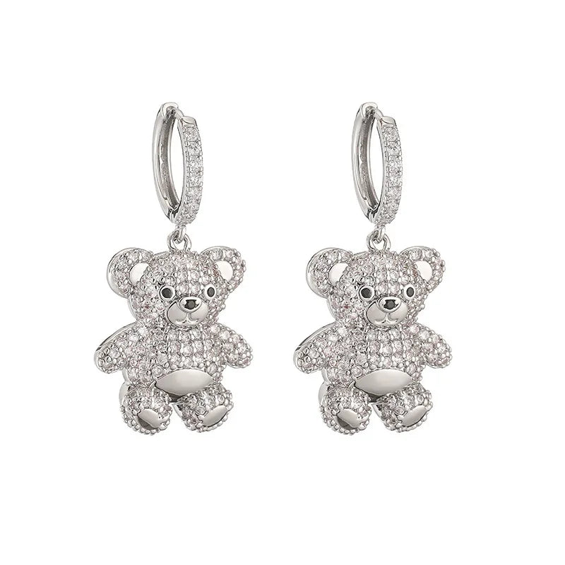 Women's Earrings Plated with 18k Gold Colored Zircon Crystal Cartoon Bear Earrings Popular Fashion Jewelry Festival Gift