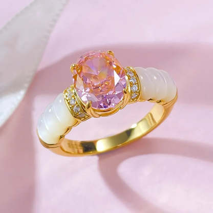Luxury White & Pink Oval Cut Diamond Elegant 18k Vermeil Gold Plated Wedding Ring | Mix Mix Style-Mix MIx Style